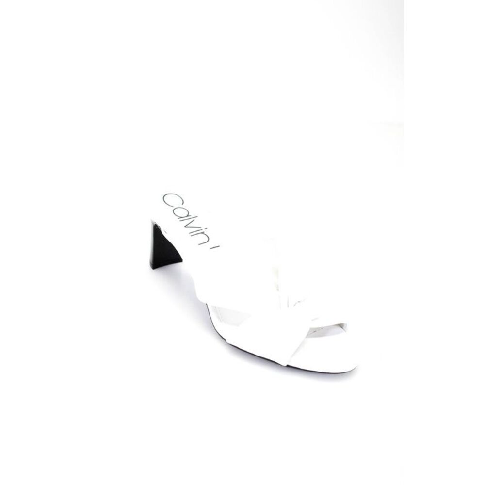 Calvin Klein Women's Leather Mid Heel Slip On Mules White Size 7.5